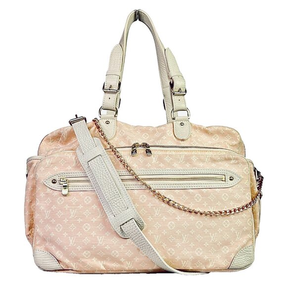 LOUIS VUITTON Pink Denim LV Messenger Bag Laptop Womens Pink White Crossbody GM - Picture 1 of 16